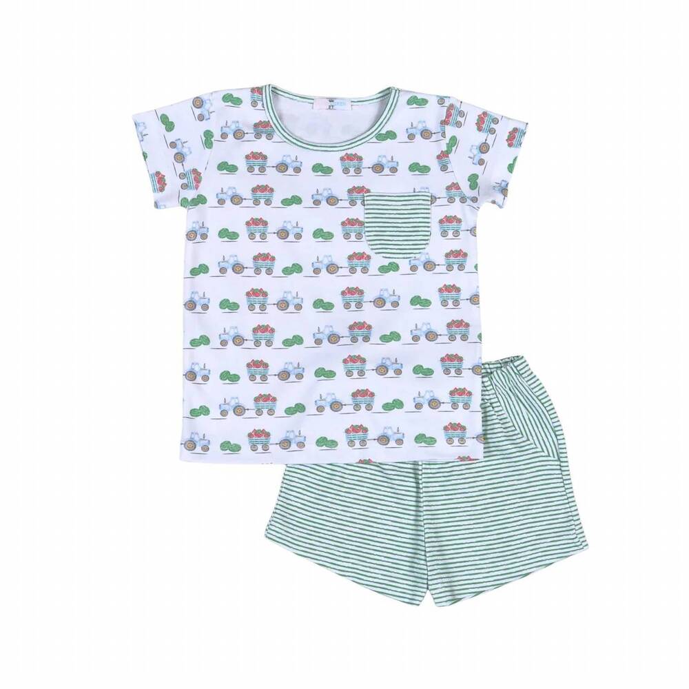 NEW BABY LOREN boy's watermelon tractors shorts set in green